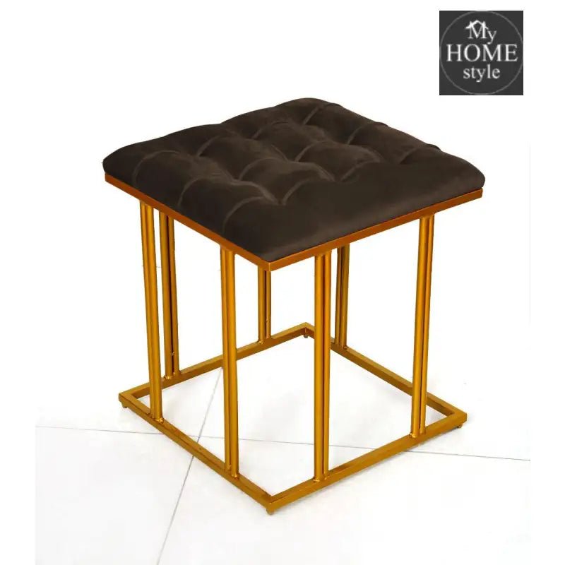 Luxury Velvet Square Stool With Steel Stand - 906 - myhomestyle.pk