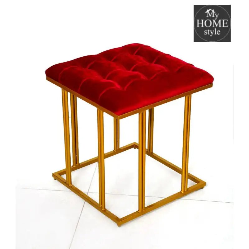 Luxury Velvet Square Stool With Steel Stand - 911 - myhomestyle.pk