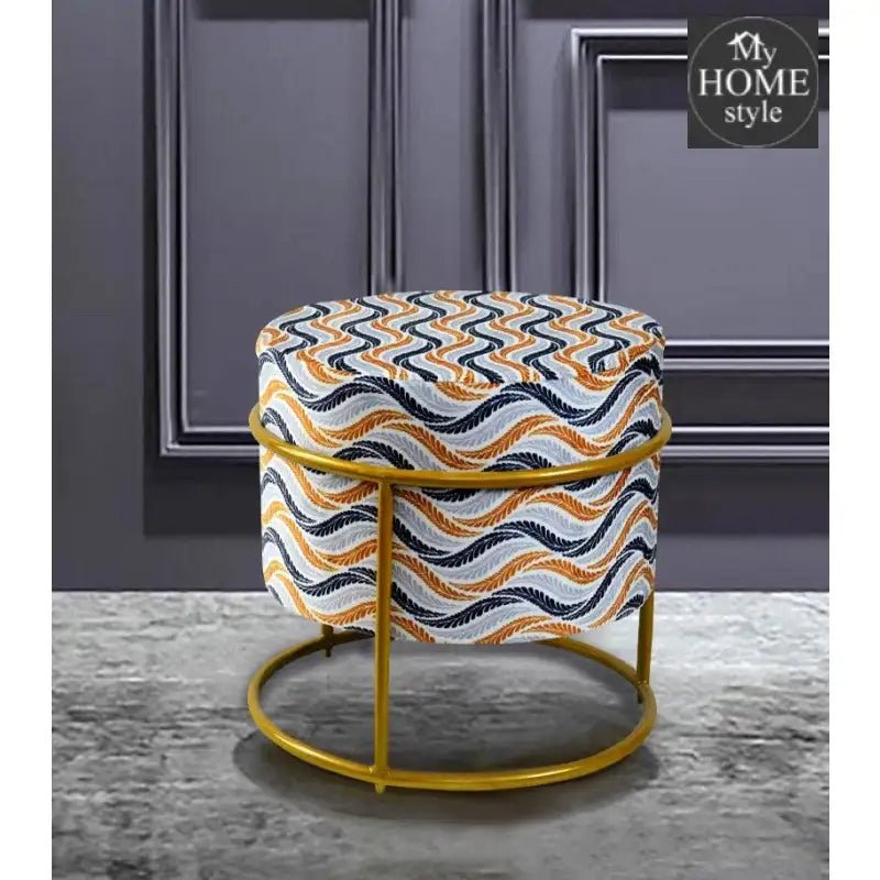 Luxury Wooden Round stool Printed Velvet With Steel Stand - 1195 - myhomestyle.pk