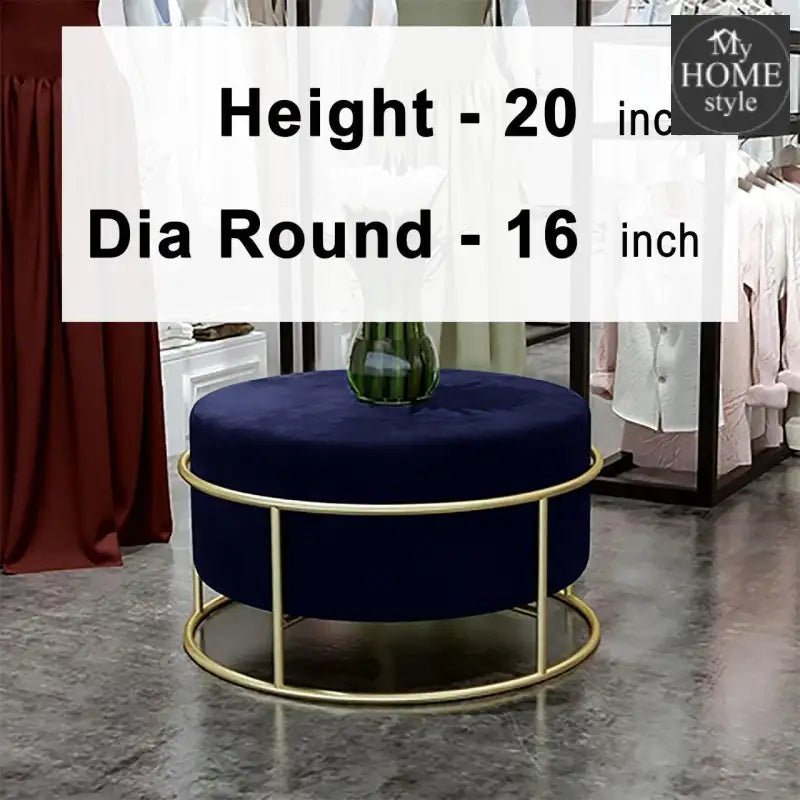 Luxury Wooden Round stool With Steel Stand - 308 - myhomestyle.pk
