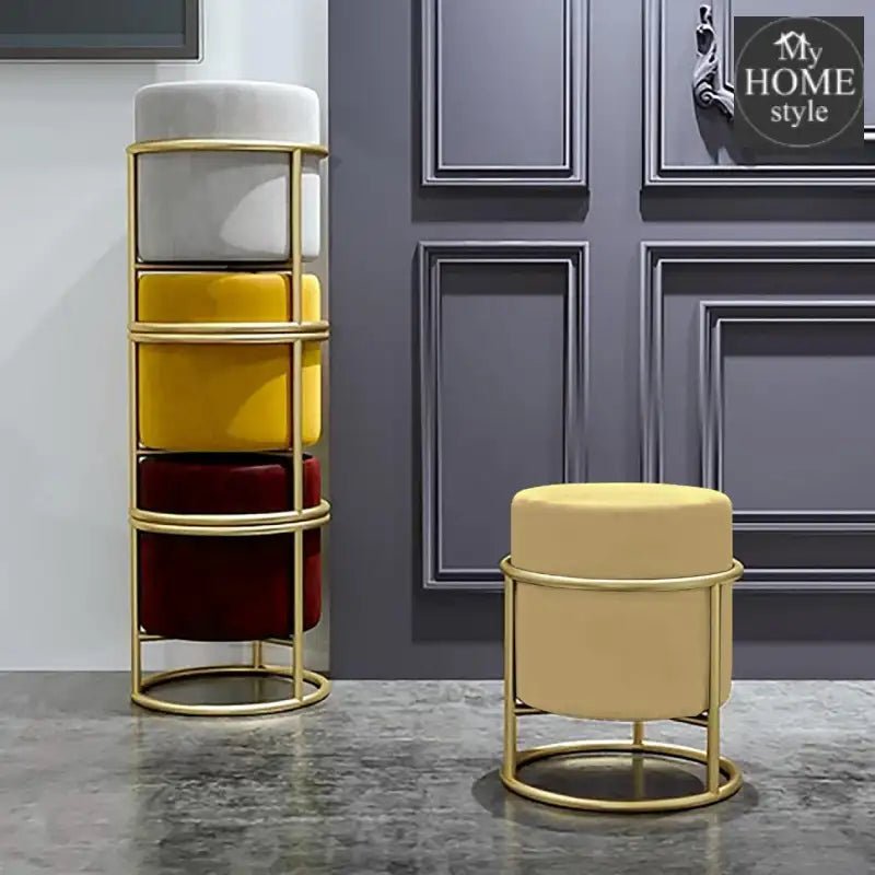 Luxury Wooden Round stool With Steel Stand - 322 - myhomestyle.pk