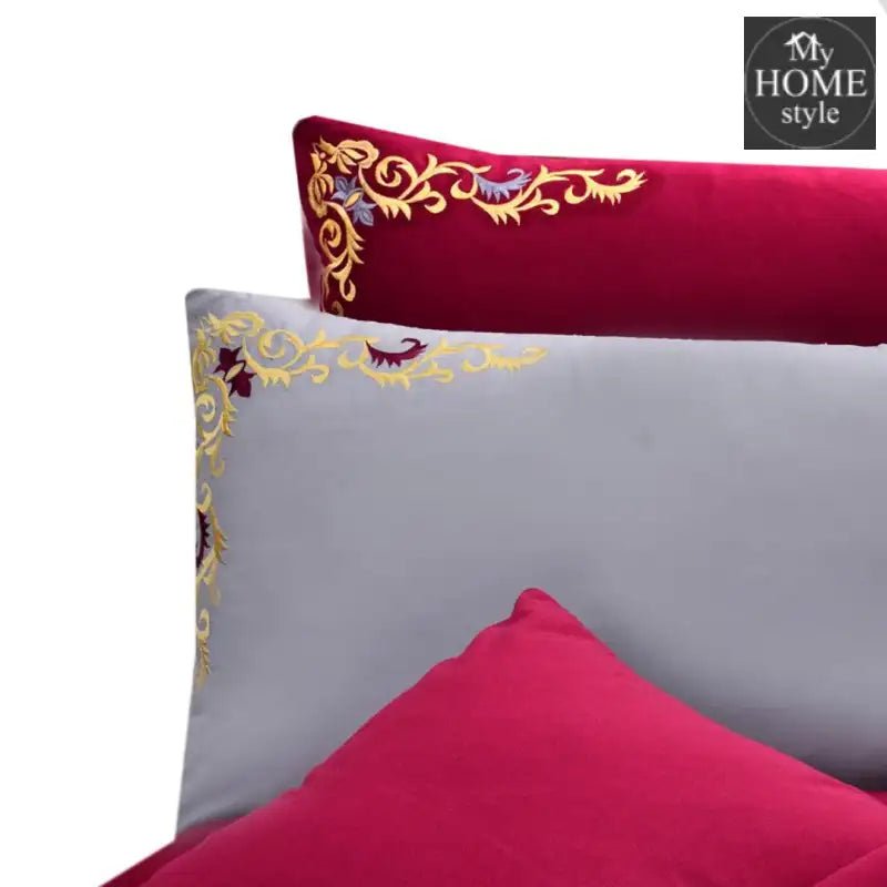 Mariana Centered Embroidered Motif Duvet Cover Set Maroon - myhomestyle.pk