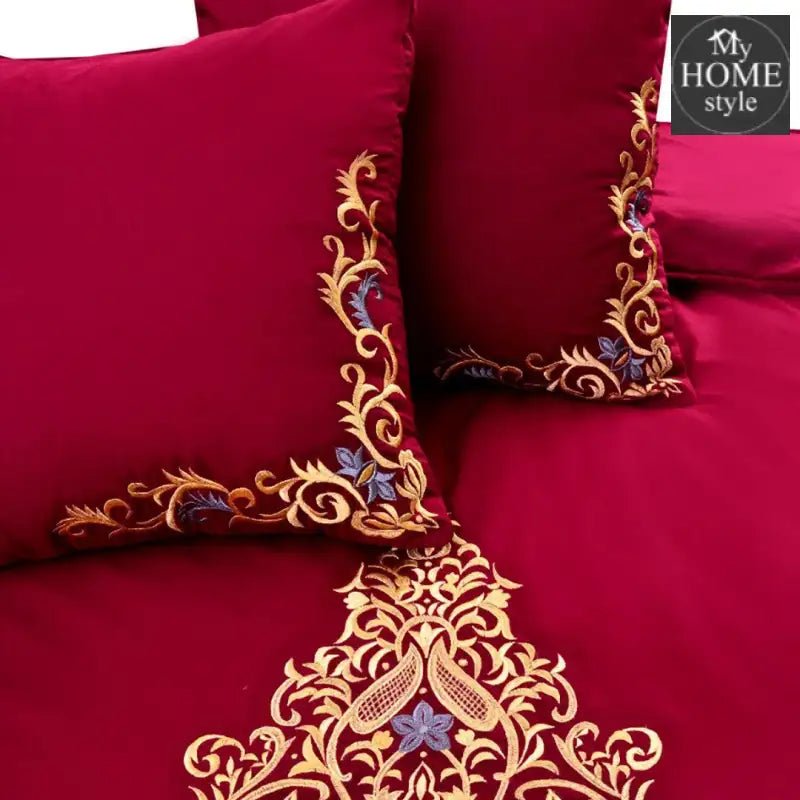 Mariana Centered Embroidered Motif Duvet Cover Set Maroon - myhomestyle.pk