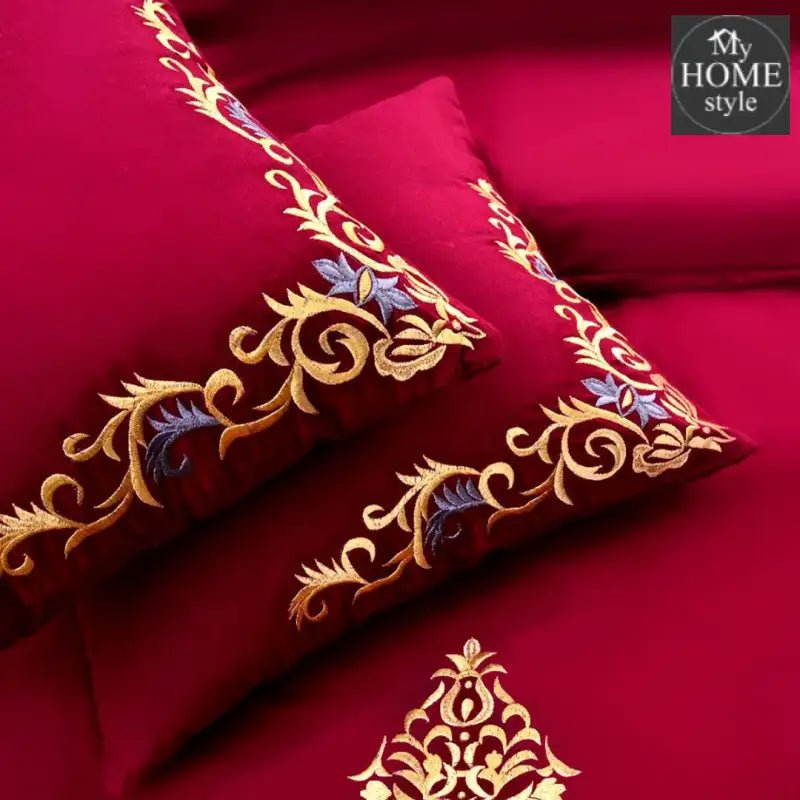 Mariana Centered Embroidered Motif Duvet Cover Set Maroon - myhomestyle.pk