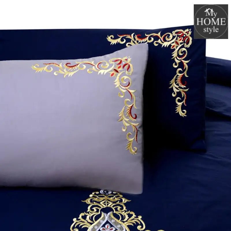 Mariana Centered Embroidered Motif Duvet Cover Set Navy - myhomestyle.pk