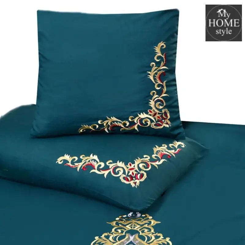Mariana Centered Embroidered Motif Duvet Cover Set Teal - myhomestyle.pk