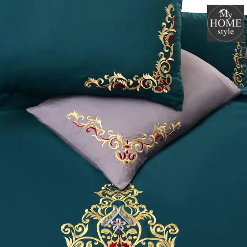 Mariana Centered Embroidered Motif Duvet Cover Set Teal - myhomestyle.pk