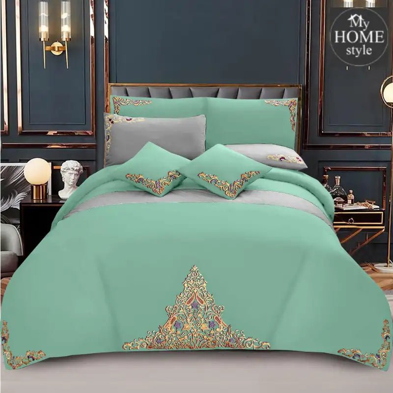 Mariana Centered Embroidered Motif Duvet Cover Set Teal - myhomestyle.pk