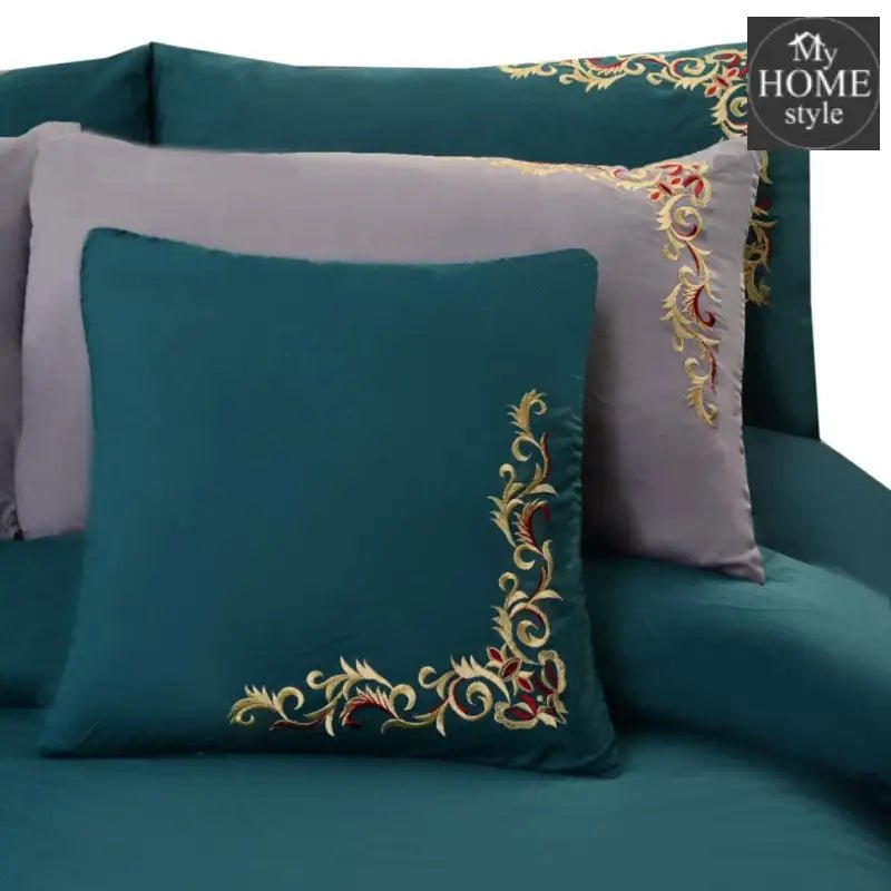 Mariana Centered Embroidered Motif Duvet Cover Set Teal - myhomestyle.pk