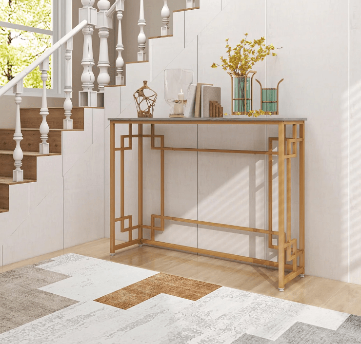 Modern Console Table, Narrow Entryway Table with Geometric Golden Frame - 1401 - myhomestyle.pk