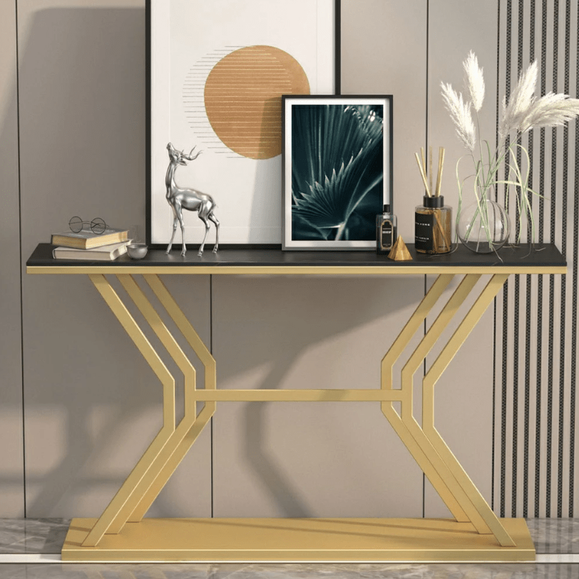 Modern Narrow Console Table with Sintered MDF Top & Metal Frame - 1404 - myhomestyle.pk