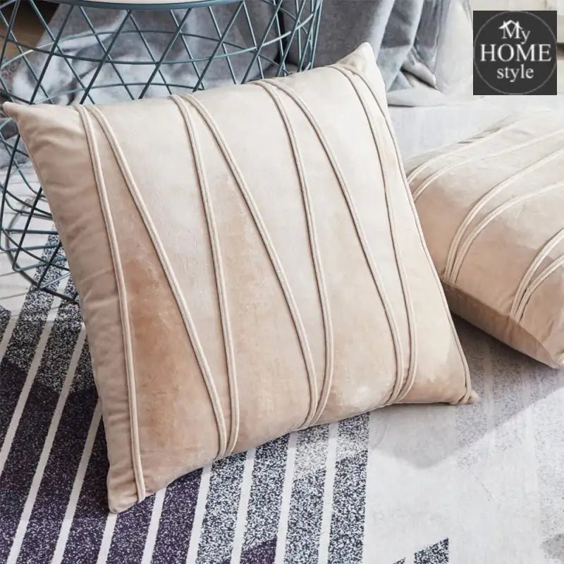 PACK OF 2 VELVET DECORATIVE SQUARE CUSHION - BEIGE - myhomestyle.pk