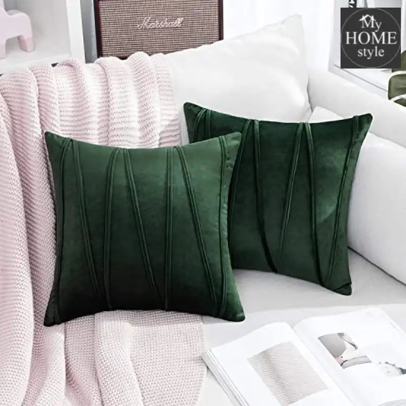PACK OF 2 VELVET DECORATIVE SQUARE CUSHION - DEEP GREEN - myhomestyle.pk