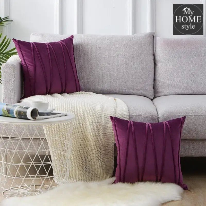 PACK OF 2 VELVET DECORATIVE SQUARE CUSHION - PURPLE - myhomestyle.pk