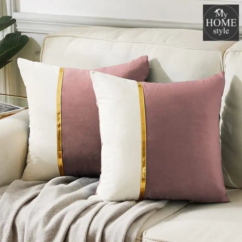 PACK OF 2 VELVET DECORATIVE SQUARE CUSHION - TEA PINK AND WHITE - myhomestyle.pk