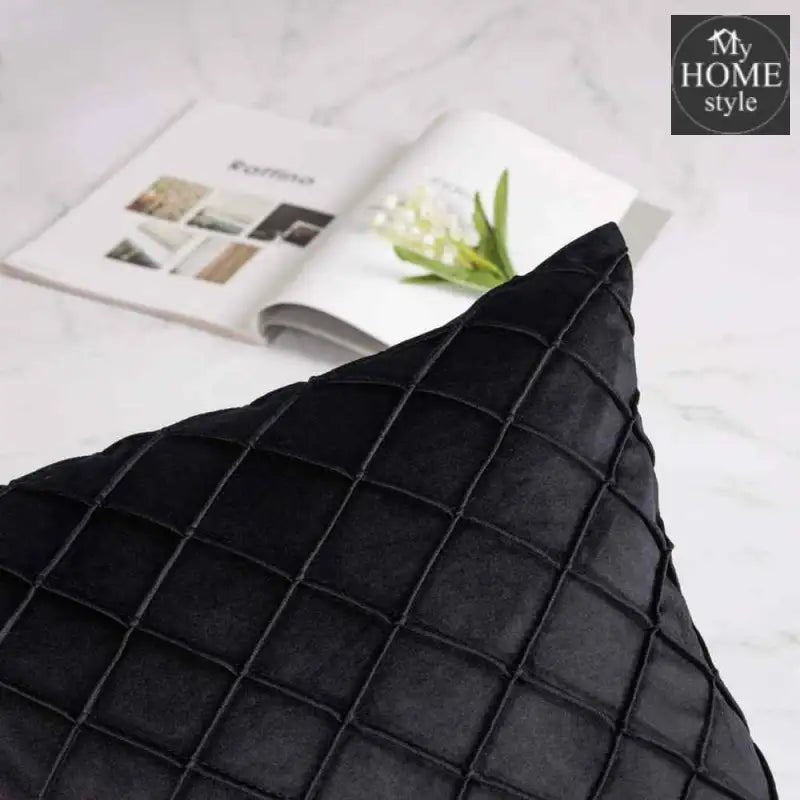 PACK OF 2 VELVET PLEATED SQUARE CUSHION - BLACK - myhomestyle.pk