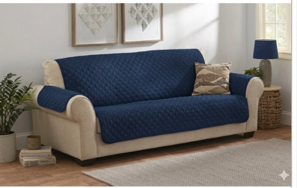 Quilted Sofa covers Non - slip W/Piping Navy - myhomestyle.pk