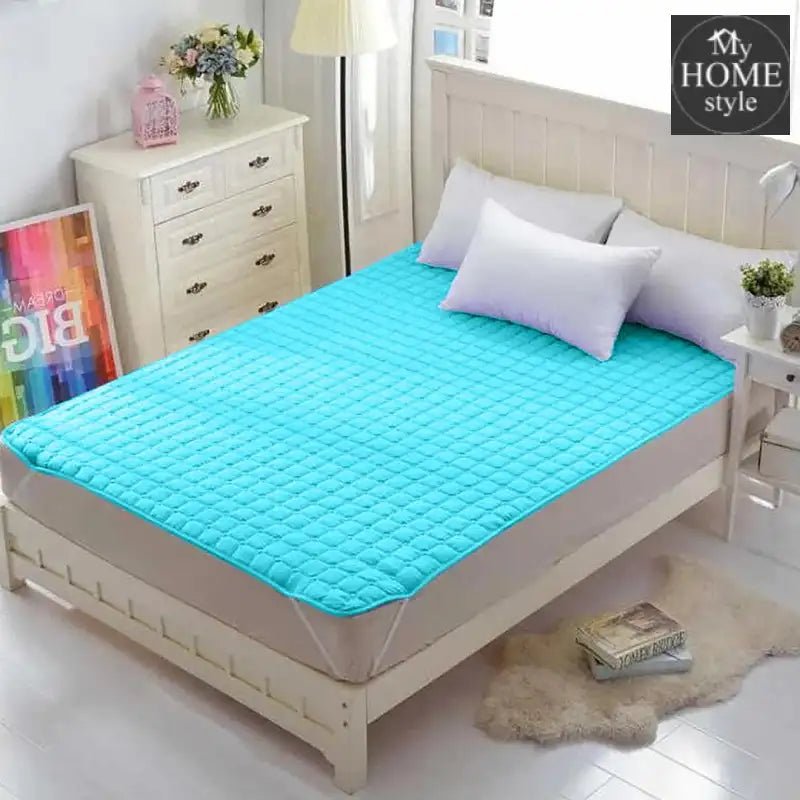 Quilted Waterproof Mattress Pad Sky Blue - myhomestyle.pk