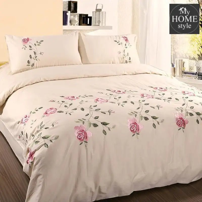 Ruzzana Flower Duvet Set 6 Pc's Cream - myhomestyle.pk