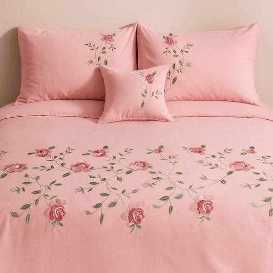 Ruzzana Flower Duvet Set 6 Pc's Pink - myhomestyle.pk