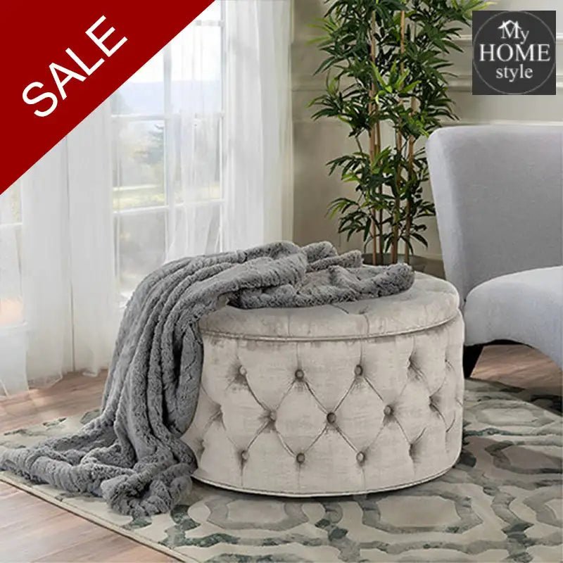 Velvet Round Ottoman Storage Bench - 1259 - myhomestyle.pk
