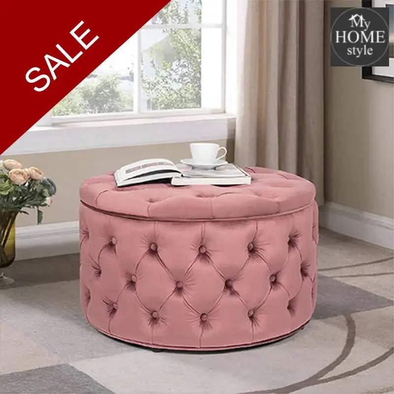Velvet Round Ottoman Storage Bench - 1259 - myhomestyle.pk