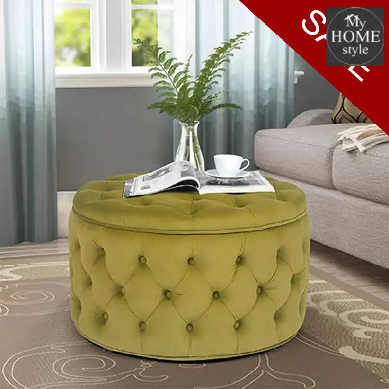 Velvet Round Ottoman Storage Bench - 1259 - myhomestyle.pk