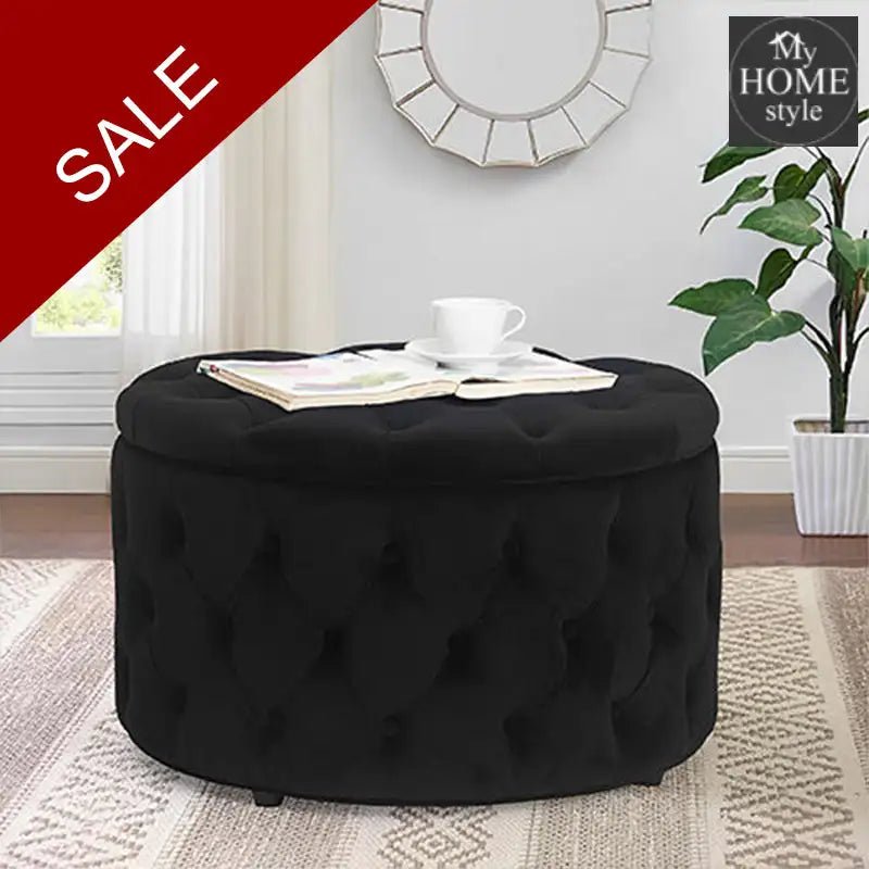 Velvet Round Ottoman Storage Bench - 1259 - myhomestyle.pk