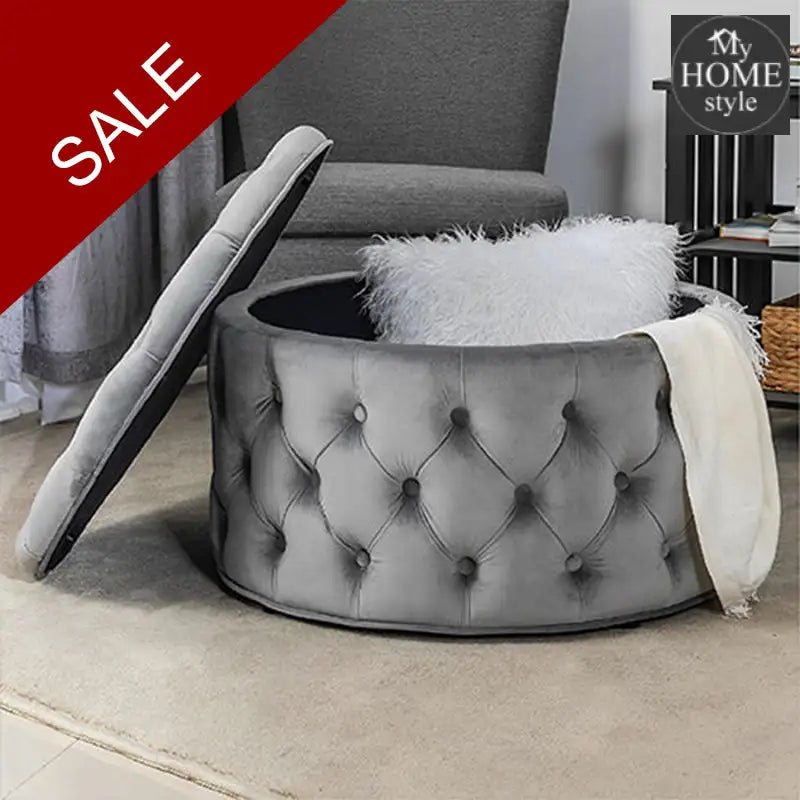 Velvet Round Ottoman Storage Bench - 1259 - myhomestyle.pk