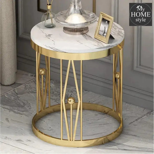 White MDF Top Coffee/Side Table With Satin Gold - myhomestyle.pk