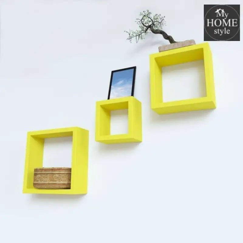 Wooden Shelves Yellow 3 pcs set - myhomestyle.pk
