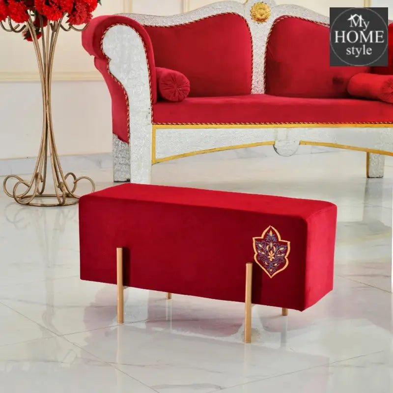 Wooden stool 2 Seater Embroidered With Steel Stand - 350 - myhomestyle.pk
