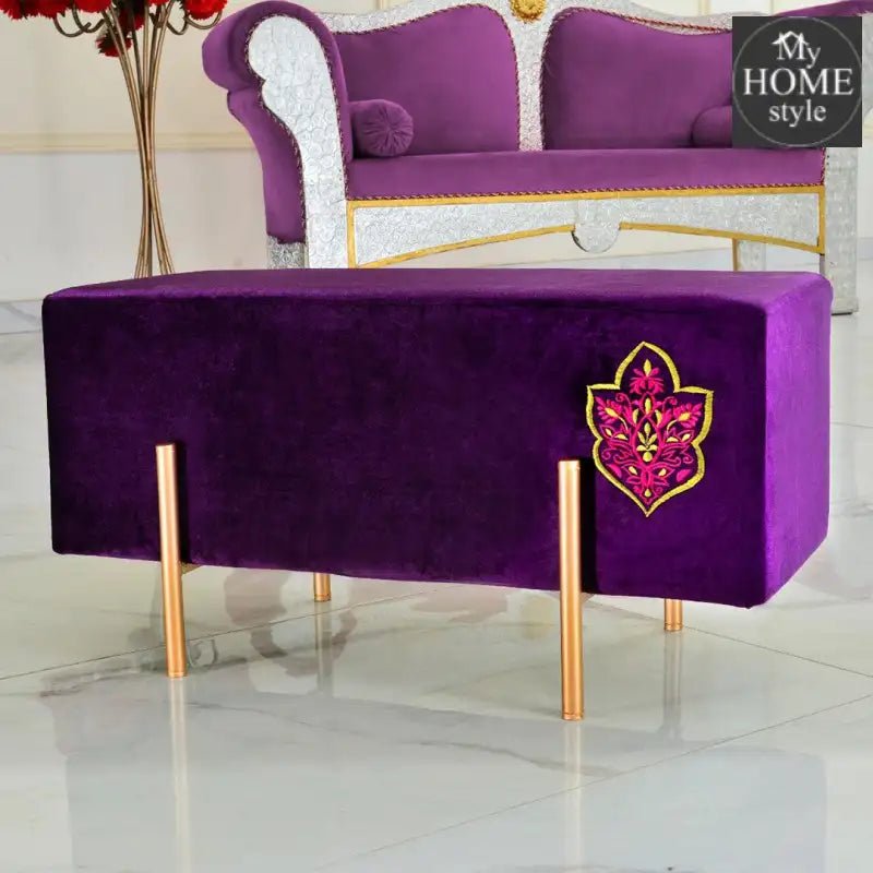 Wooden stool 2 Seater Embroidered With Steel Stand - 351 - myhomestyle.pk