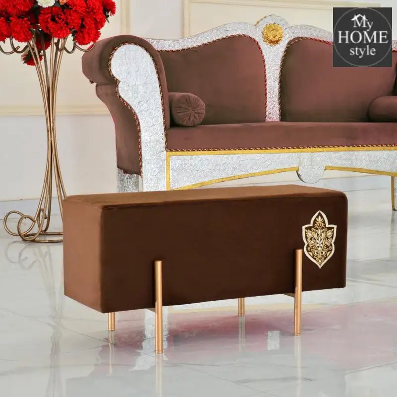 Wooden stool 2 Seater Embroidered With Steel Stand - 352 - myhomestyle.pk