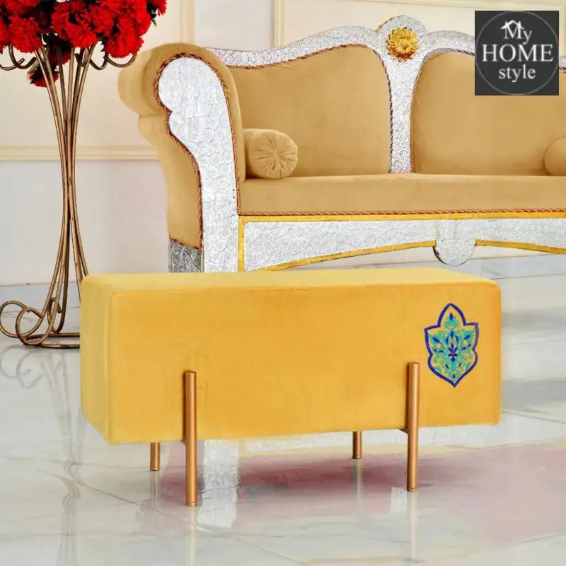 Wooden stool 2 Seater Embroidered With Steel Stand - 353 - myhomestyle.pk