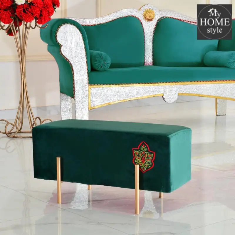 Wooden stool 2 Seater Embroidered With Steel Stand - 354 - myhomestyle.pk