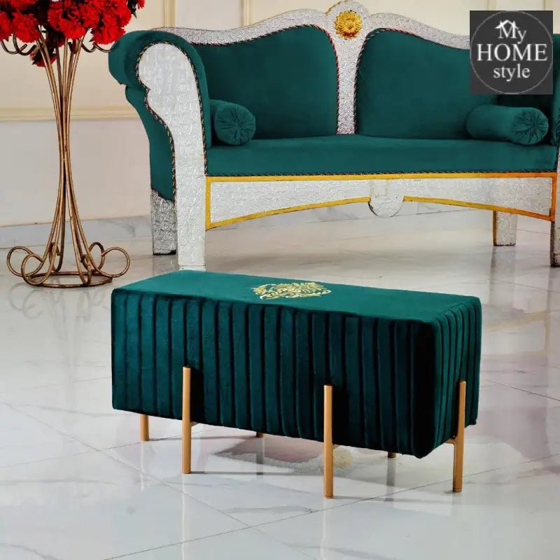 Wooden stool 2 Seater Embroidered With Steel Stand - 355 - myhomestyle.pk