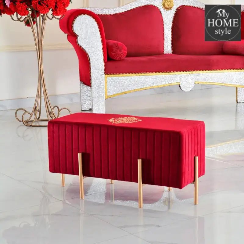 Wooden stool 2 Seater Embroidered With Steel Stand - 358 - myhomestyle.pk
