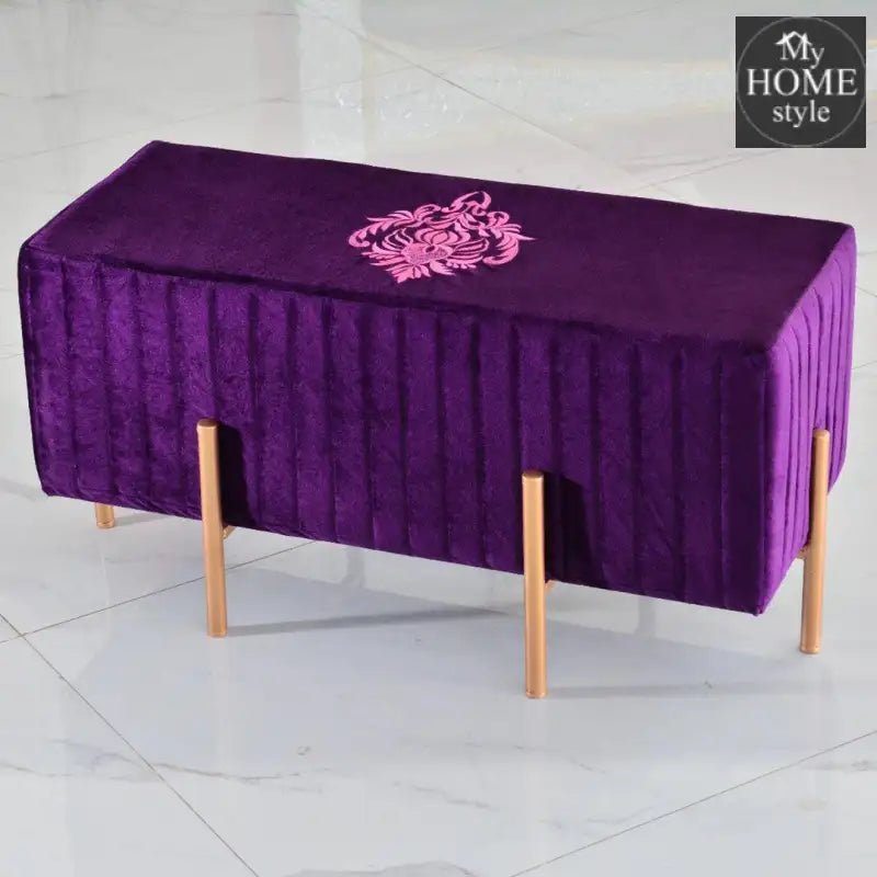 Wooden stool 2 Seater Embroidered With Steel Stand - 359 - myhomestyle.pk
