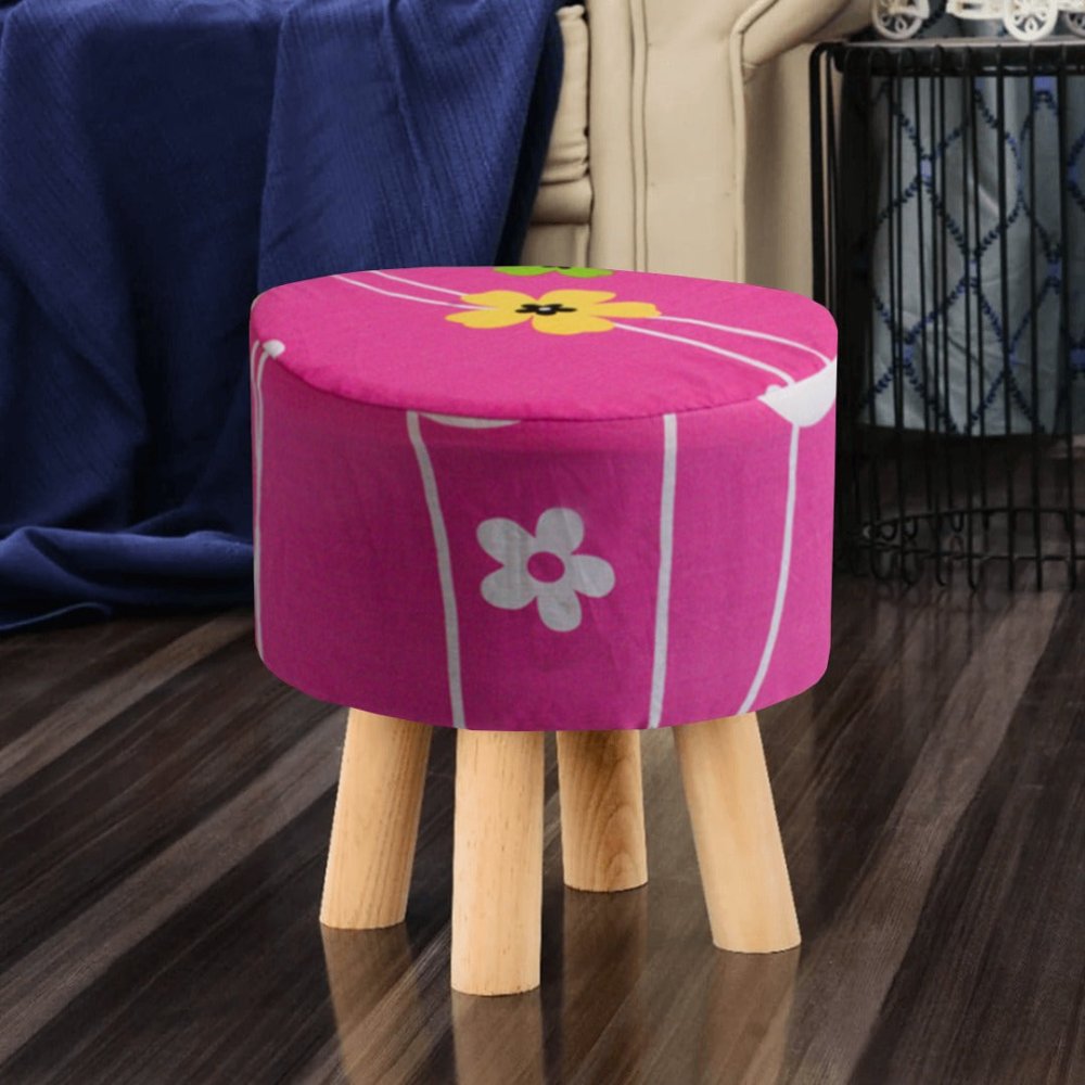 Wooden stool Printed Round Shape - 1359 - myhomestyle.pk