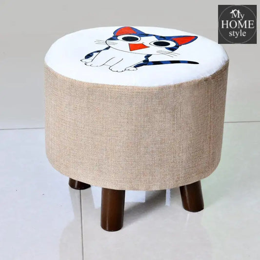 Wooden stool round shape Cat Print-242 - myhomestyle.pk