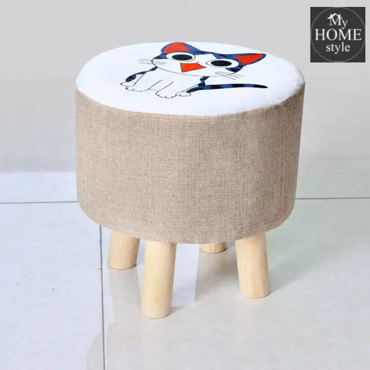 Wooden stool round shape Cat Print-246 - myhomestyle.pk