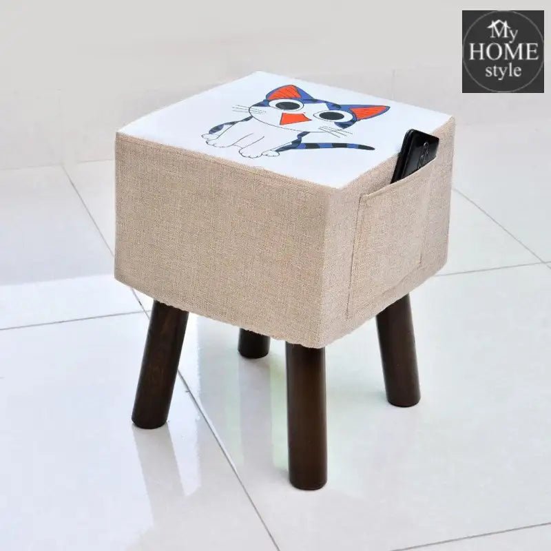 Wooden stool Square shape Cat Print - 251 - myhomestyle.pk