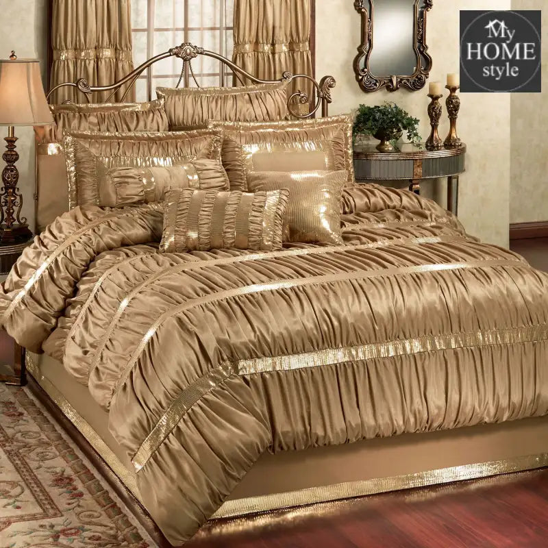 12 Piece Golden Ruffled & Embellished luxury Bridal set with Free Quilt filling - myhomestyle.pk