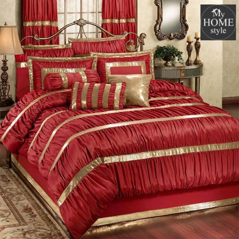 12 Piece Red & Gold Ruffled & Embellished luxury Bridal set with Free Quilt filling - myhomestyle.pk