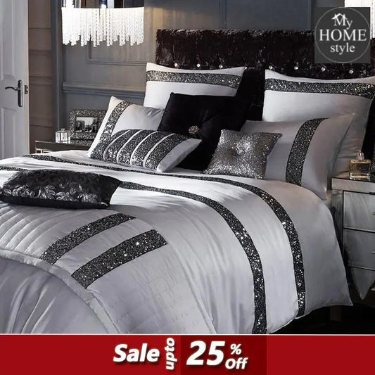 12 Pieces Grey Sequined luxury Bridal set with Free Quilt filling - myhomestyle.pk