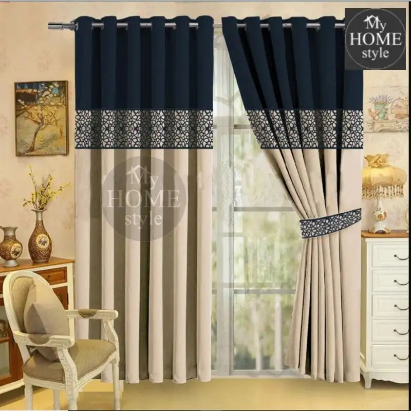 2 Pc's Luxury Velvet Embroidered Curtains Double Shaded With 2 Belts 44 - myhomestyle.pk