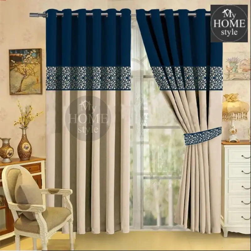 2 Pc's Luxury Velvet Embroidered Curtains Double Shaded With 2 Belts 46 - myhomestyle.pk