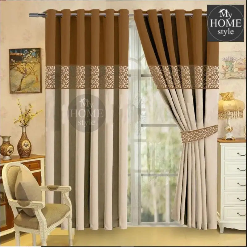 2 Pc's Luxury Velvet Embroidered Curtains Double Shaded With 2 Belts 47 - myhomestyle.pk