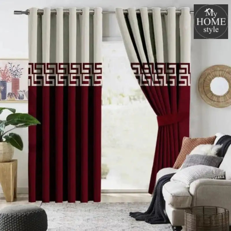 2 Pc's Luxury Velvet Embroidered Curtains Double Shaded With 2 Belts 50 - myhomestyle.pk